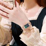 Mesh belt women's watch retro fashion small green watch malachite green plate watch-ZX-007 - Image 2
