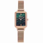 Mesh belt women's watch retro fashion small green watch malachite green plate watch-ZX-007