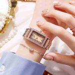 New Ladies Fashion Small Square Watch Luxury Diamond-studded Gold Steel Band Watch Square Fashion Ladies Watch-ZX-014 - Image 2