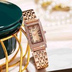 New Ladies Fashion Small Square Watch Luxury Diamond-studded Gold Steel Band Watch Square Fashion Ladies Watch-ZX-014 - Image 5