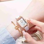 New ins women's mesh belt watch casual trend marble pattern retro personality square watch-ZX-015 - Image 4