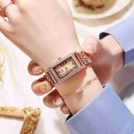 New Ladies Fashion Small Square Watch Luxury Diamond-studded Gold Steel Band Watch Square Fashion Ladies Watch-ZX-014 - Image 3