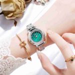 New net red quartz movement watch ins retro style ladies wristband temperament steel belt watch small green watch disc-ZX-017 - Image 5