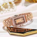 New Ladies Fashion Small Square Watch Luxury Diamond-studded Gold Steel Band Watch Square Fashion Ladies Watch-ZX-014 - Image 4